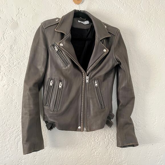 Iro Han Brown Leather Moto Biker Motorcycle Jacket size 36 size Small - Picture 1 of 13